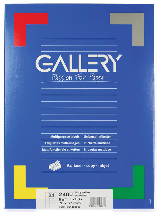 Gallery witte etiketten ft 70 x 37 mm (b x h), rechte hoeken, doos van 2.400 etiketten 5 stuks, OfficeTown