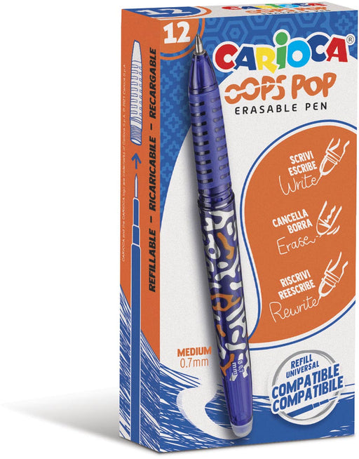 Carioca gelroller Oops Pop, medium, uitwisbaar, doos van 12 stuks, blauw 6 stuks, OfficeTown
