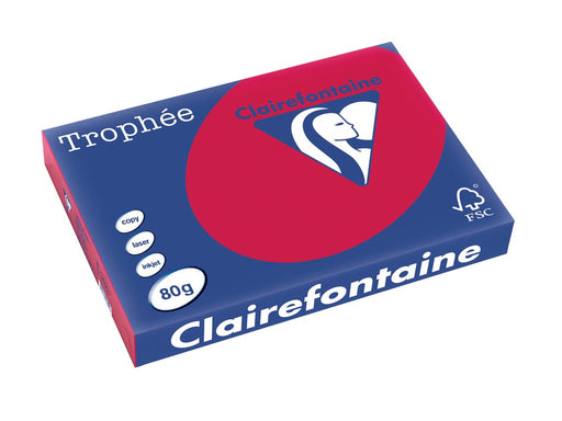 Clairefontaine Trophée Intens, gekleurd papier, A3, 80 g, 500 vel, kersenrood 5 stuks, OfficeTown