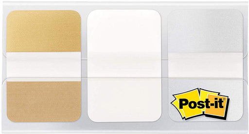 Post-it Index Strong Metallic, ft 25,4 x 38 mm, set van 3 kleuren (goud, wit en zilver) 6 stuks, OfficeTown