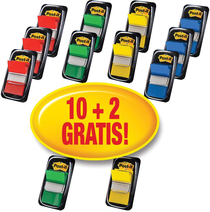 Post-it Index Standaard voordeelpak 10 + 2 GRATIS, geassorteerde kleuren 3 stuks, OfficeTown