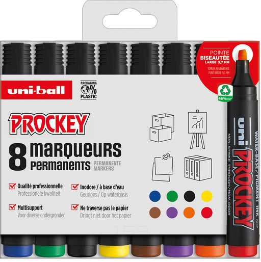 Uni-ball permanent marker Prockey PM-126, etui van 8 stuks, assorti 12 stuks, OfficeTown