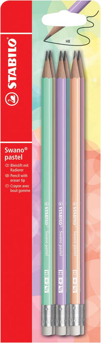 STABILO Swano pastel potlood, HB, met gom, blister van 6 stuks in geassorteerde kleuren