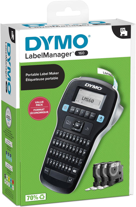 Dymo LabelManager 160 Waardepack: 1 x LabelManager 160P + 3 x D1-tape, qwerty 6 stuks