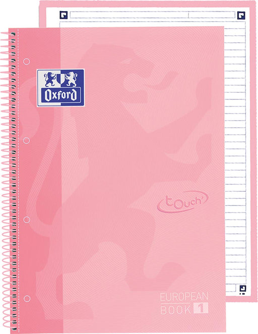 Oxford School Touch Europeanbook spiraalblok, ft A4+, 160 bladzijden, gelijnd, pastel roze 5 stuks, OfficeTown