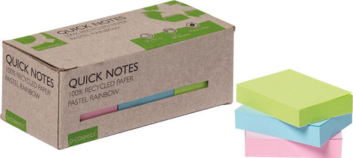 Q-CONNECT Quick Notes Recycled pastel, ft 38 x 51 mm, 100 vel, doos van 12 stuks in geassorteerde kleuren 24 stuks, OfficeTown