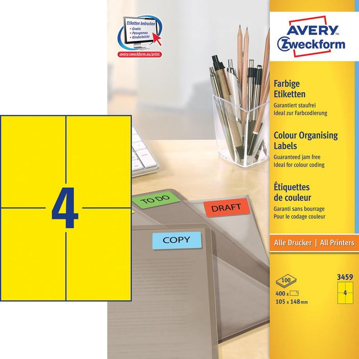 Avery gekleurde universele etiketten ft 105 x 148 mm (b x h), 400 stuks, geel