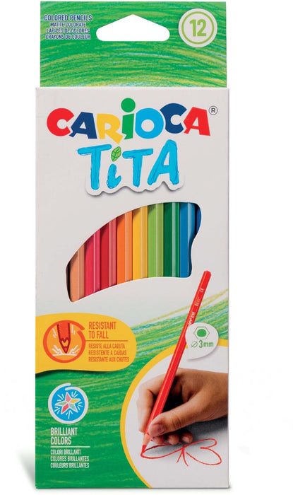 Carioca gekleurde potloden Tita, 12 stuks in een kartonnen etui met zeshoekig lichaam