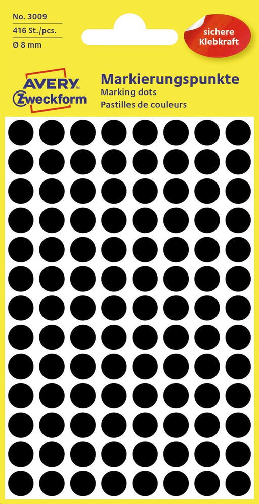 Avery Ronde etiketten diameter 8 mm, zwart, 416 stuks 10 stuks, OfficeTown