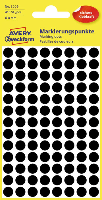 Avery Ronde etiketten zwart, 8 mm diameter, 416 stuks