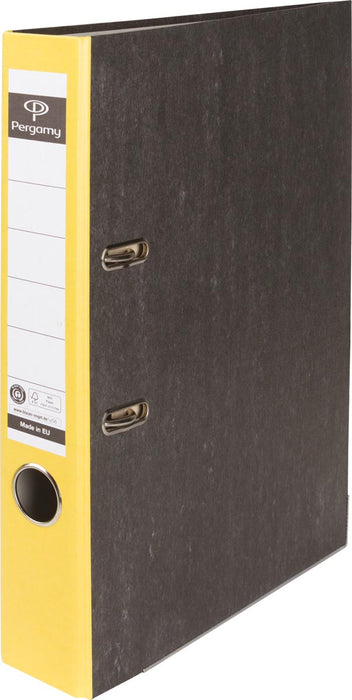 Pergamy ordner,  voor ft A4, uit karton, rug van 5 cm, gewolkt geel 25 stuks, OfficeTown