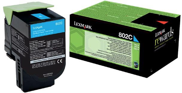 Lexmark Retourprogramma toner 802, 1.000 pagina's, OEM 80C20C0, cyaan