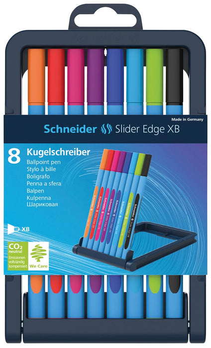 Schneider Balpen Slider Edge XB, opstelbare box met 8 stuks in geassorteerde kleuren 10 stuks, OfficeTown