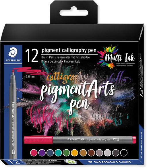 Staedtler Pigment Arts brush pen Calligraphy, etui van 12 stuks, assorti 10 stuks, OfficeTown