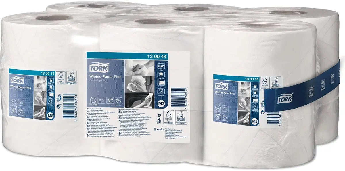 Tork Wiping Plus poetspapier, centerfeed, 2-laags, systeem M2, pak van 6 stuks