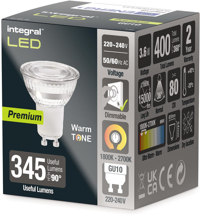 Geïntegreerde LED-spot GU10, dimbaar, 1.800 - 2.700 K, 3,6 W, 400 lumen