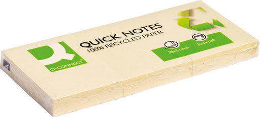 Q-CONNECT Quick Notes Recycled, ft 38 x 51 mm, 100 vel, pak van 3 blokken, geel 4 stuks, OfficeTown
