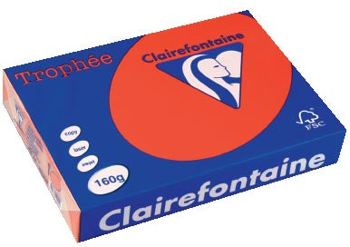 Clairefontaine Trophée Intens, gekleurd papier, A4, 160 g, 250 vel, koraalrood 4 stuks, OfficeTown