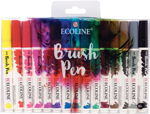 Talens Ecoline Brush pen, etui met 15 stuks in geassorteerde kleuren 3 stuks, OfficeTown