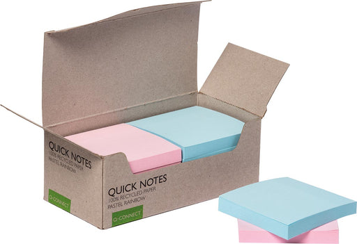 Q-CONNECT Quick Notes Recycled pastel, ft 76 x 76 mm, 100 vel, doos van 12 stuks in geassorteerde kleuren 12 stuks, OfficeTown
