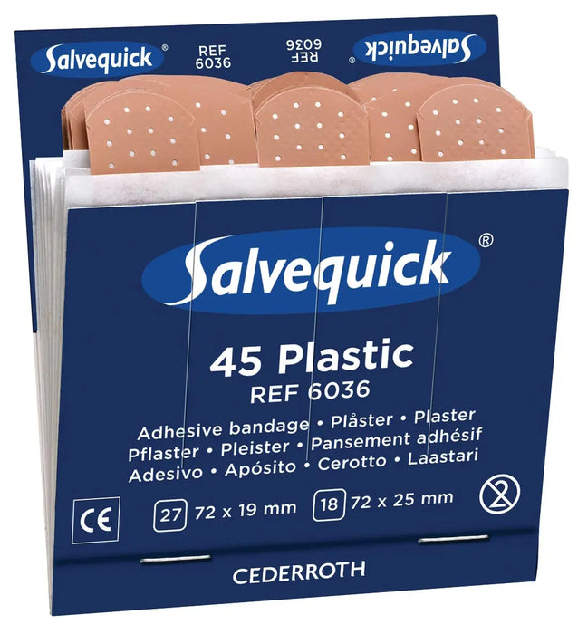 Salvequick navulling voor pleisterautomaat, plastic pleisters, pak van 6 navullingen - 6 Pakken van Plastic Pleisters voor Salvequick Pleisterautomaat