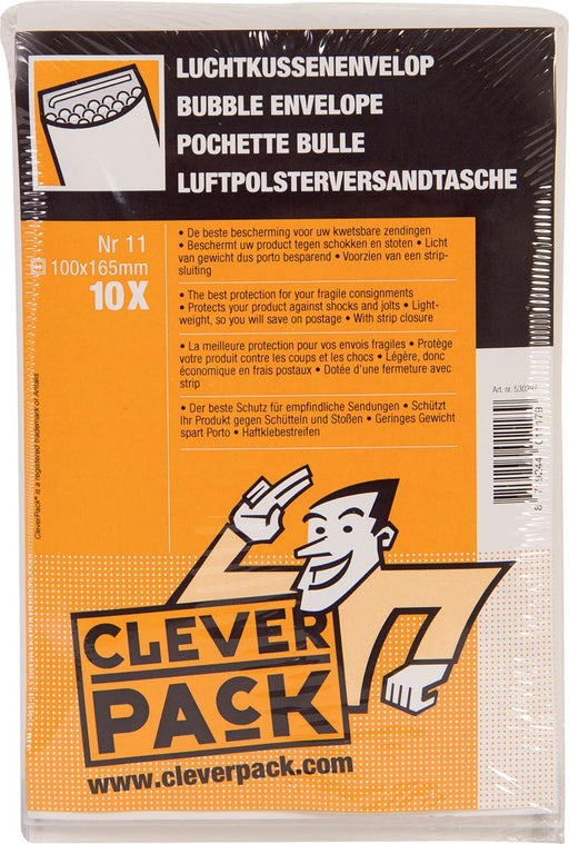 Cleverpack luchtkussenenveloppen, ft 100 x 165 mm, met stripsluiting, wit, pak van 10 stuks 5 stuks, OfficeTown
