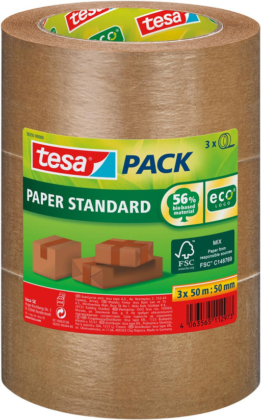 tesa verpakkingsplakband Paper Standard, ft 50 mm x 50 m, pak van 3 stuks 6 stuks, OfficeTown