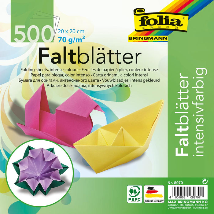 Folia vouwblaadjes 70 g/m², 10 geassorteerde kleuren, ft 20 x 20 cm, pak van 500 blaadjes