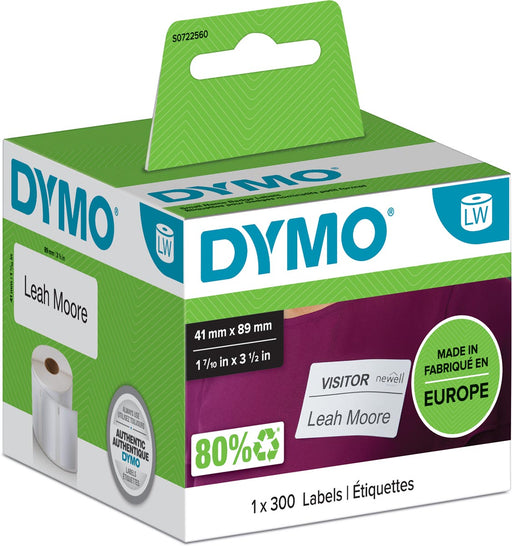 Dymo etiketten LabelWriter ft 89 x 41 mm, verwijderbaar, wit, 300 etiketten 6 stuks, OfficeTown