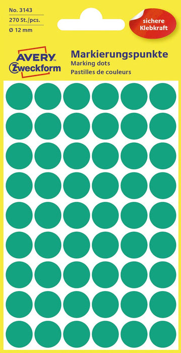 Avery Ronde etiketten in groen met een diameter van 12 mm, 270 stuks