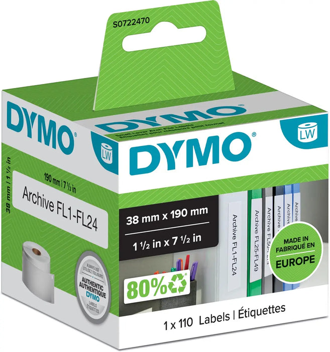 Dymo etiketten LabelWriter ft 190 x 38 mm, wit, 110 etiketten