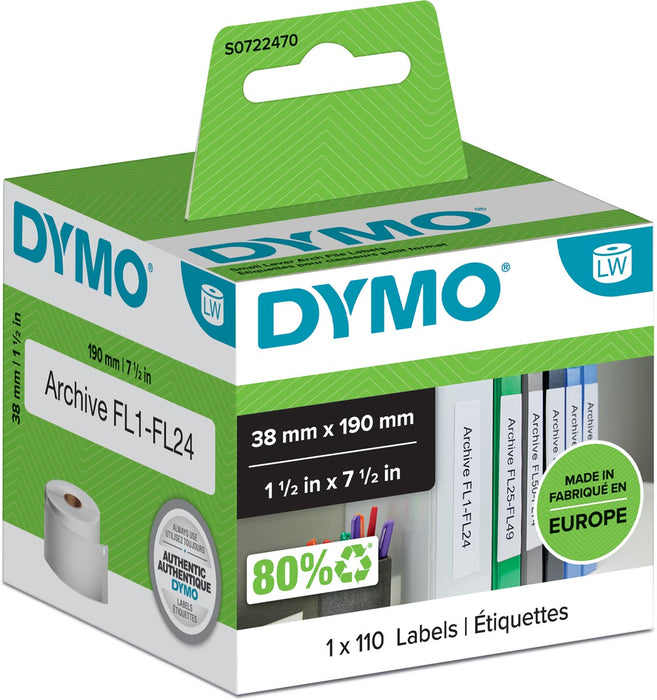 Dymo etiketten LabelWriter ft 190 x 38 mm, wit, 110 etiketten 6 stuks
