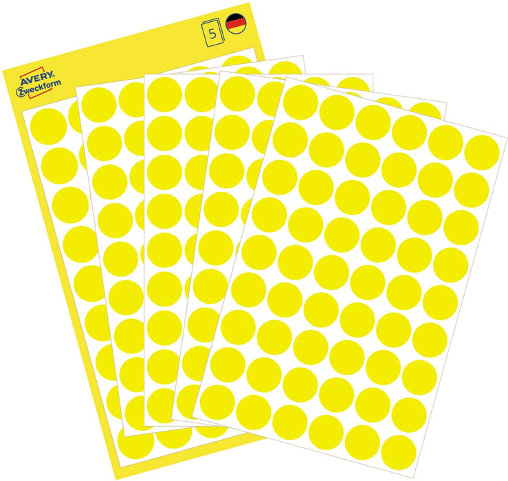 Avery Ronde etiketten geel, 270 stuks van 12 mm