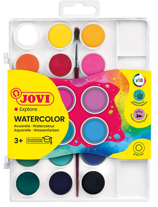 Jovi waterverf, doos met 18 napjes + penseel 12 stuks, OfficeTown