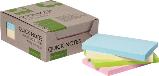 Q-CONNECT Quick Notes Recycled pastel, ft 76 x 127 mm, 100 vel, doos van 12 stuks in geassorteerde kleure 12 stuks, OfficeTown