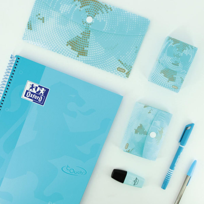 Oxford School Touch Europeanbook spiraalblok, ft A4+, 160 bladzijden, geruit 5 mm, pastel blauw 5 stuks