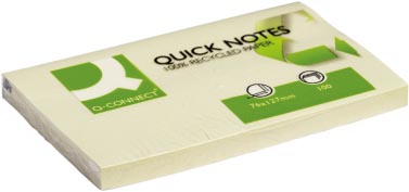Q-CONNECT Quick Notes Recycled, ft 76 x 127 mm, 100 vel, geel 12 stuks, OfficeTown
