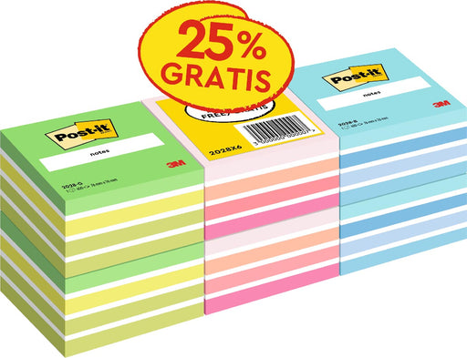 Post-it Notes kubus, 450 vel, ft 76 x 76 mm, promopak van 6 kubussen in geassorteerde kleuren 2 stuks, OfficeTown
