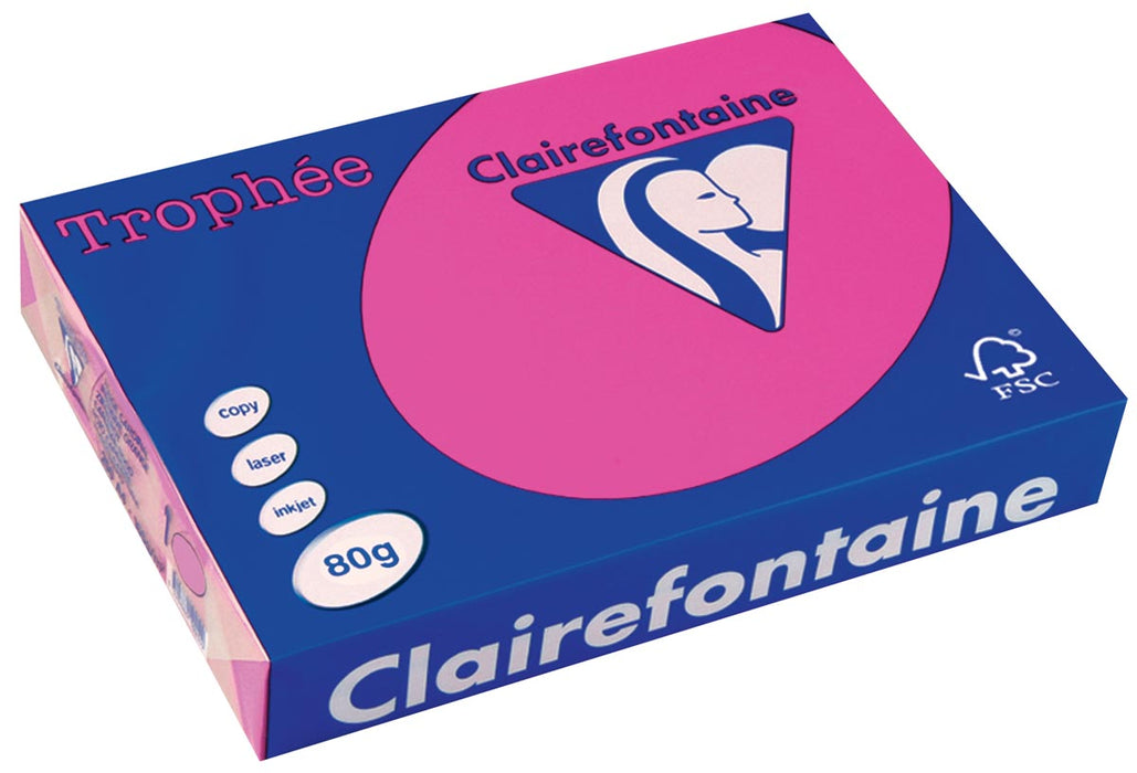 Clairefontaine Trophée Intens, gekleurd papier, A4, 80 g, 500 vel, fluo roze