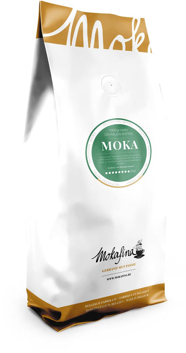 Mokafina Moka gemalen koffie, 1 kg - Vers gebrande donker geroosterde koffiemelange met een sterkte van 8 op 10