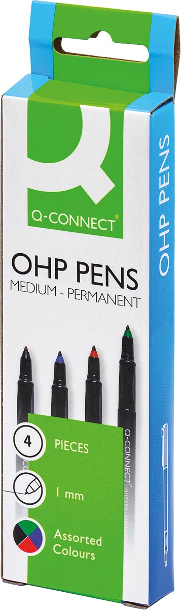 Q-CONNECT OHP marker, permanent, medium, set van 4 stuks in geassorteerde kleuren 4 stuks, OfficeTown