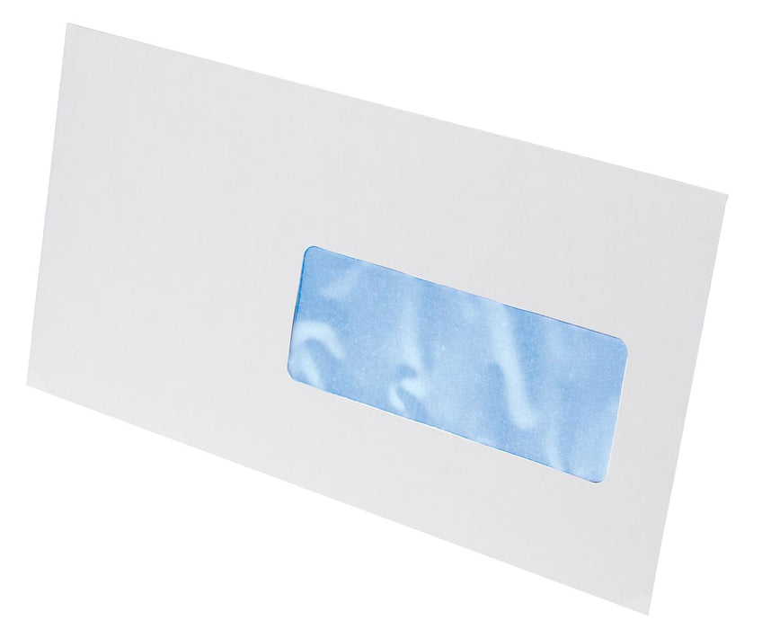 Enveloppen van 114 x 229 mm, met rechts venster, stripsluiting, doos van 500 stuks