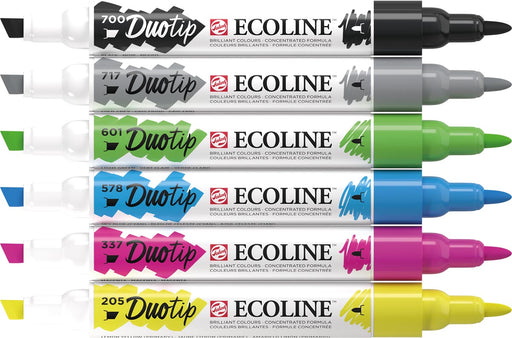 Talens Ecoline Duotip Brush pen, etui van 6 stuks, basis 3 stuks, OfficeTown