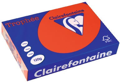 Clairefontaine Trophée Intens, gekleurd papier, A4, 120 g, 250 vel, koraalrood 5 stuks, OfficeTown