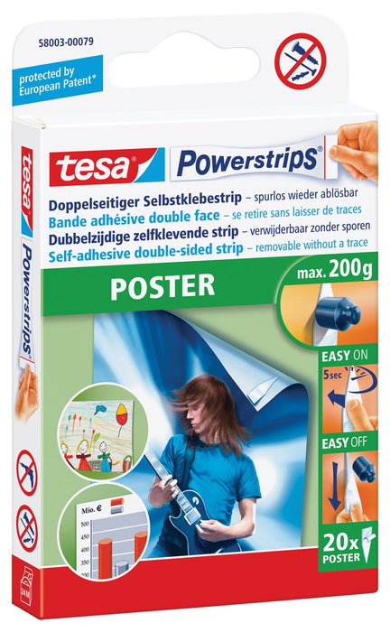 Tesa Powerstrips Poster, draagkracht 200 g, blister van 20 stuks