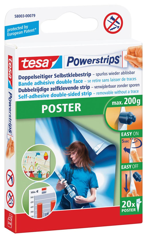 Tesa Powerstrips Poster, draagkracht 200 g, blister van 20 stuks 15 stuks, OfficeTown