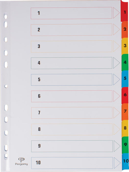 Tabbladen met indexblad, ft A4, 11-gaatsperforatie, geassorteerde kleuren, set 1-10