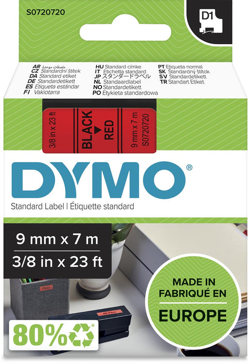 Dymo D1 tape 9 mm, zwart op rood 5 stuks, OfficeTown
