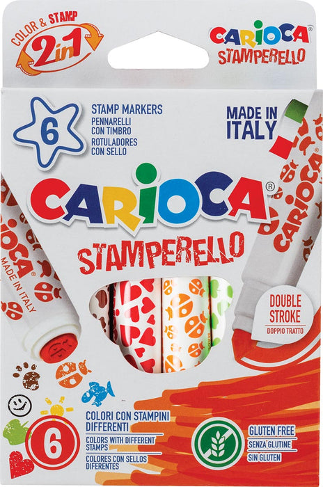 Carioca stempelstift Stamperello, 6 stuks in verschillende kleuren met 6 stempelmotieven
