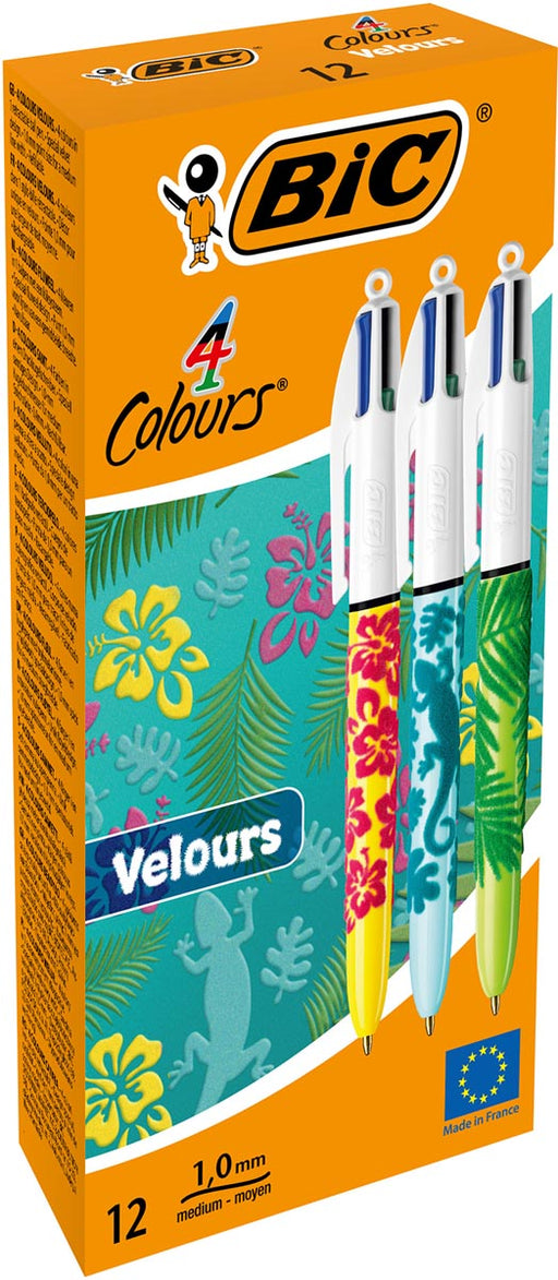 Bic 4 Colours Velours, balpen, 0,32 mm, 4 klassieke inktkleuren, doos van 12 stuks 18 stuks, OfficeTown